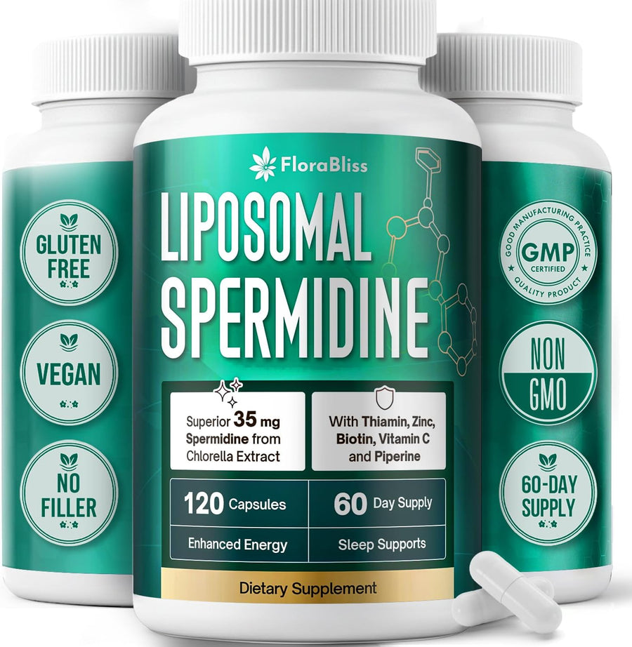 Spermidine Supplement from Chlorella with Thiamin, Zinc, Biotin, & Vitamin C | 120 Capsules | Gluten-Free for Cellular Renewal, Healthy Aging & Vitality Support | 60-Day Supply