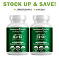 High Potency Vitamin D3 + K2 Supplement 60 Capsules