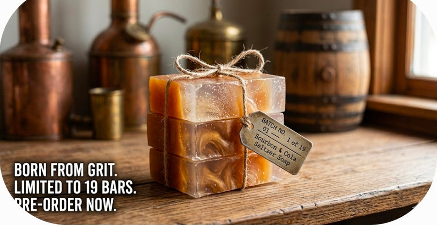 "Bourbon & Cola Seltzer" soap bars.