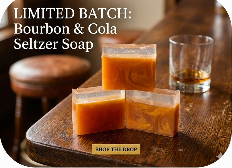 "Bourbon & Cola Seltzer" soap bars.